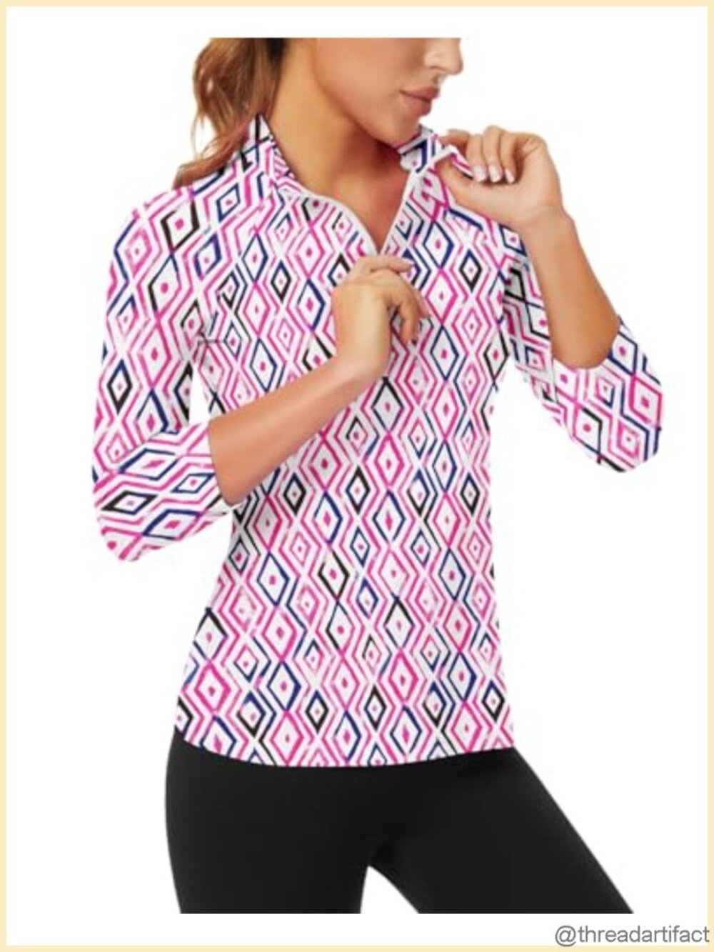 Womens 3/4 Sleeve Polo Shirt UPF 50 Sun Protection 1/4 Zip Quick Dry Golf Top